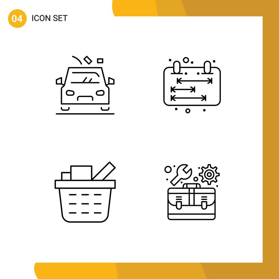 Pack of 4 creative Filledline Flat Colors of car checkout road management kit Editable Vector Design Elements