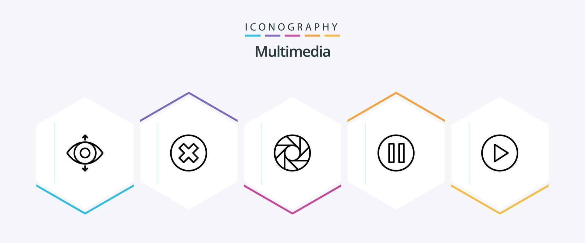 paquete de iconos multimedia de 25 líneas que incluye . lente. . multimedia vector