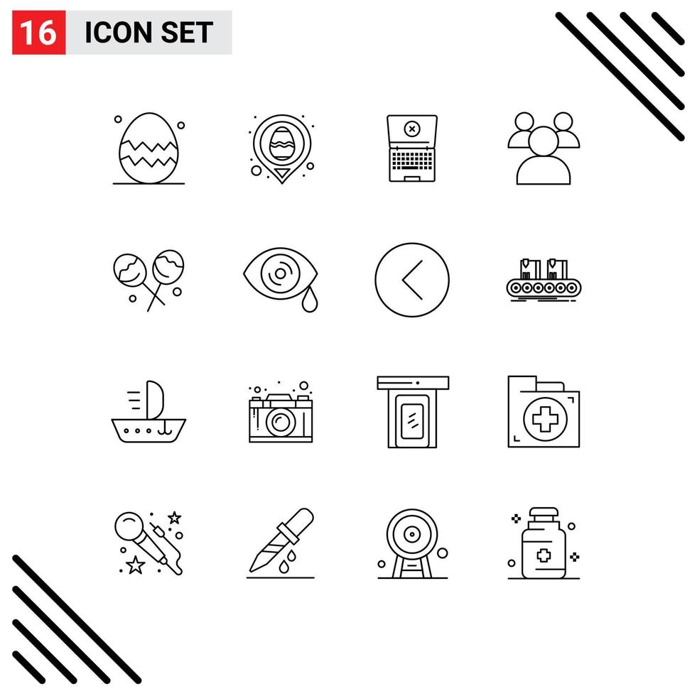 Group of 16 Outlines Signs and Symbols for drops confectionery laptop candy students Editable Vector Design Elements