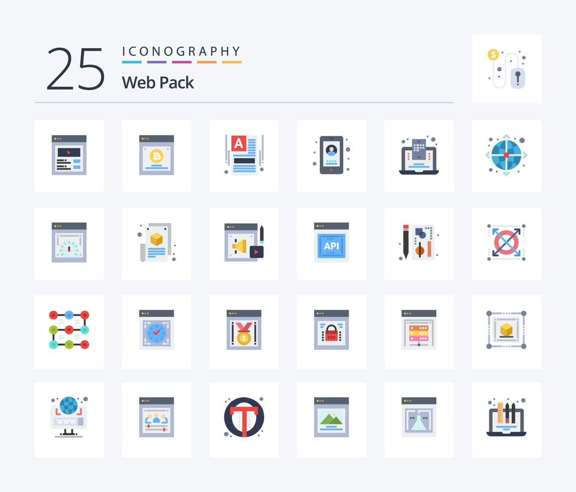 Web Pack 25 Flat Color icon pack including blogger. user. make a website. phone. business vector