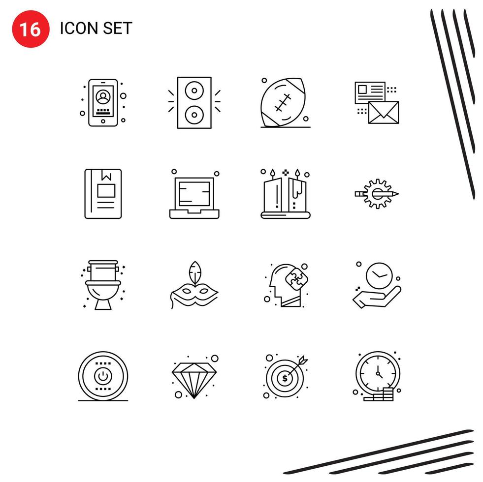 Pictogram Set of 16 Simple Outlines of list e american football conversation rugby Editable Vector Design Elements