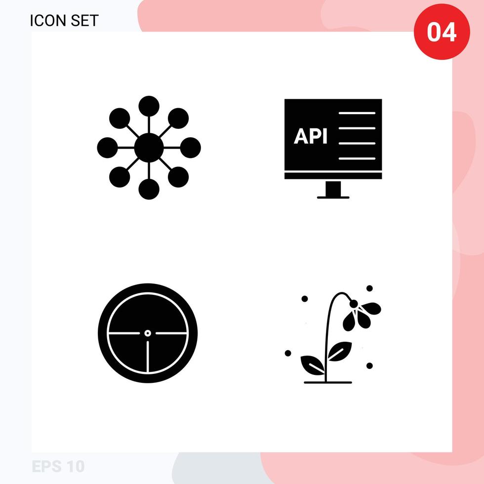 4 Thematic Vector Solid Glyphs and Editable Symbols of database badge app develop soldier Editable Vector Design Elements