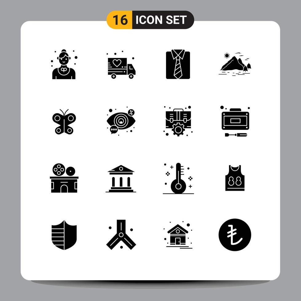 Set of 16 Modern UI Icons Symbols Signs for butterfly mountain clothes landscape nature Editable Vector Design Elements