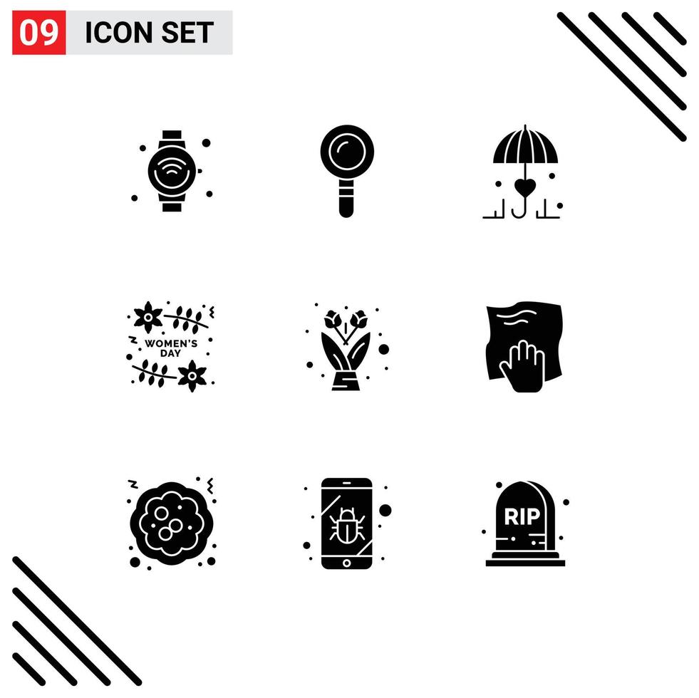 Set of 9 Modern UI Icons Symbols Signs for flower day biochemistry organization love Editable Vector Design Elements