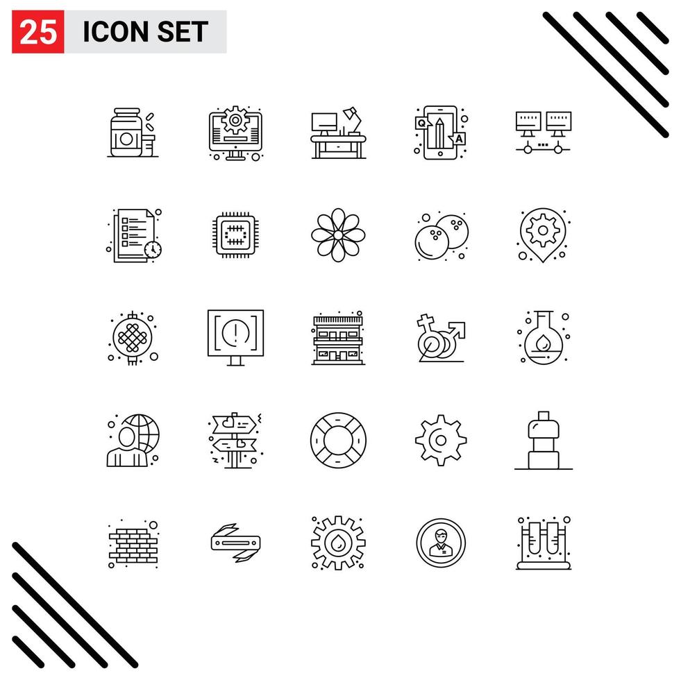 User Interface Pack of 25 Basic Lines of computer qa table lamp online answers Editable Vector Design Elements