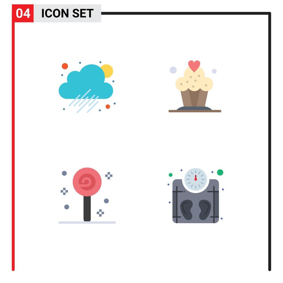 4 User Interface Flat Icon Pack of modern Signs and Symbols of cloud sweet cake confect scale Editable Vector Design Elements