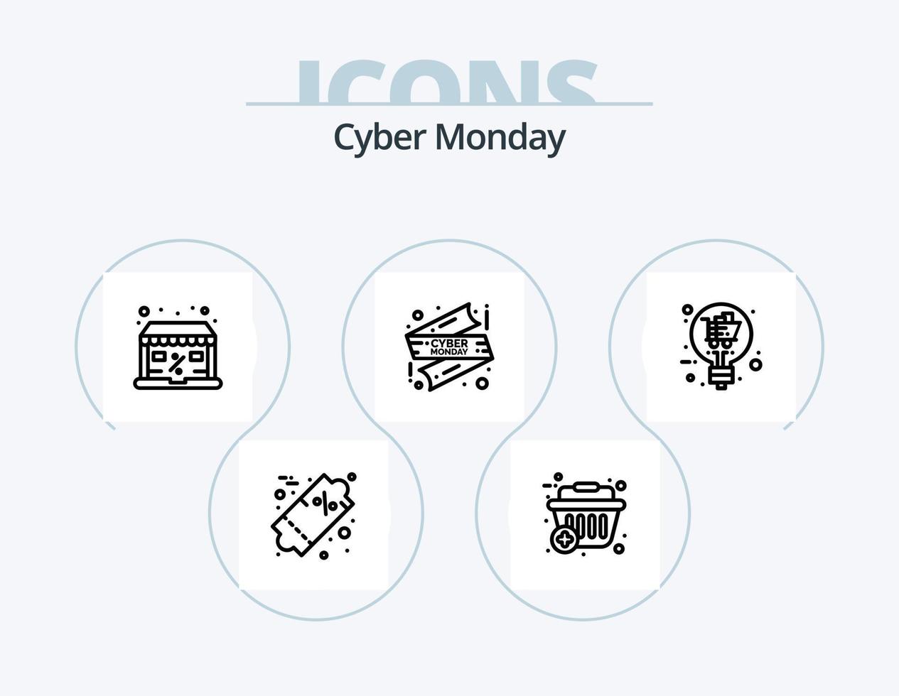 Cyber Monday Line Icon Pack 5 Icon Design. limited. cyber. shopping basket. sale. discount vector