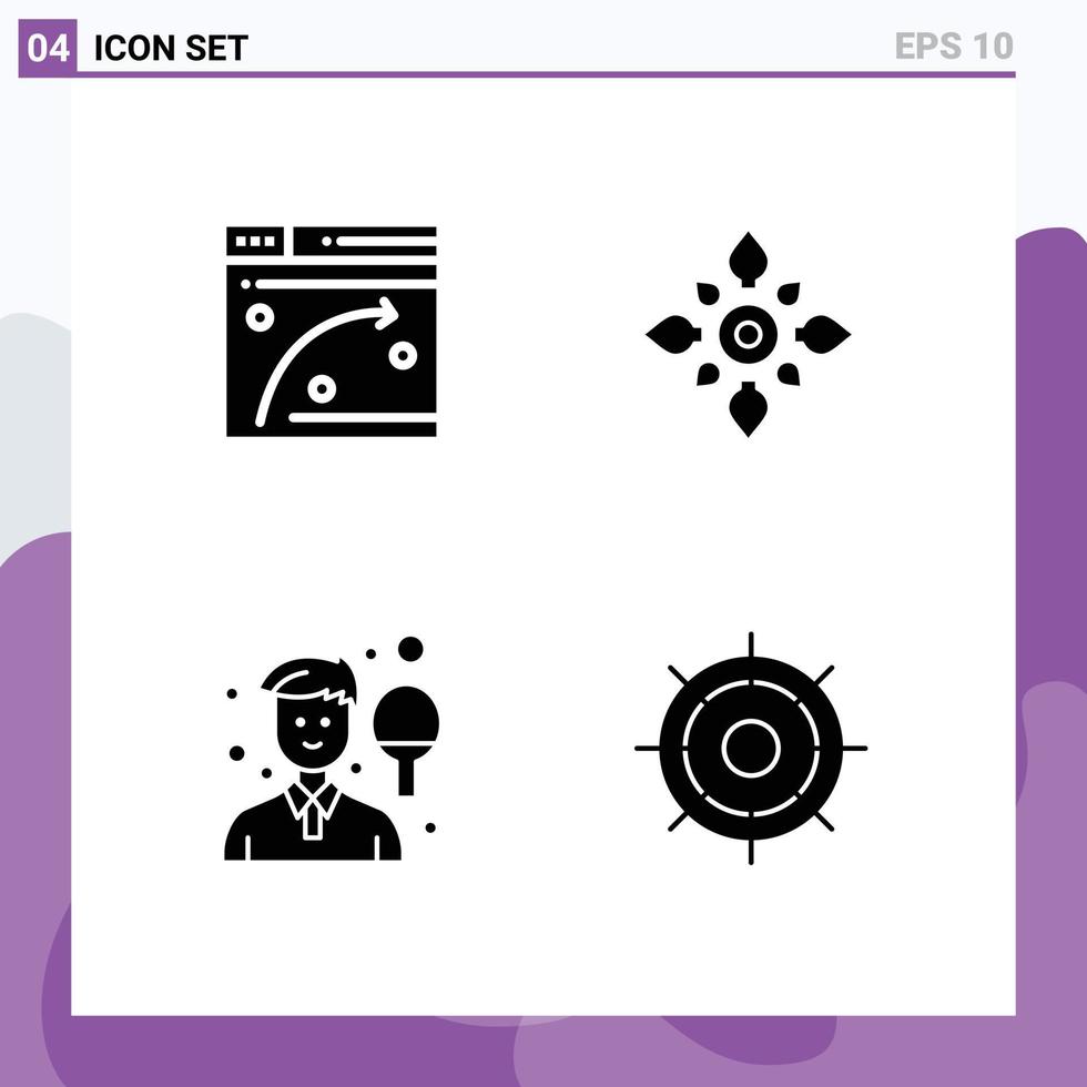 Modern Set of 4 Solid Glyphs Pictograph of web holi hosting decoration boy Editable Vector Design Elements