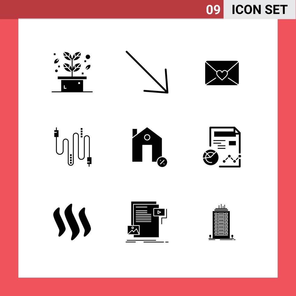 conjunto de 9 iconos de ui modernos símbolos signos para casa descuento amor edificios cables elementos de diseño vectorial editables vector