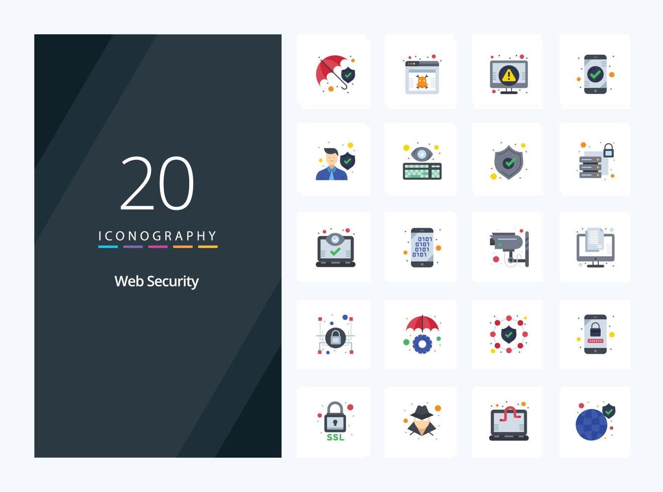 20 Web Security Flat Color icon for presentation vector