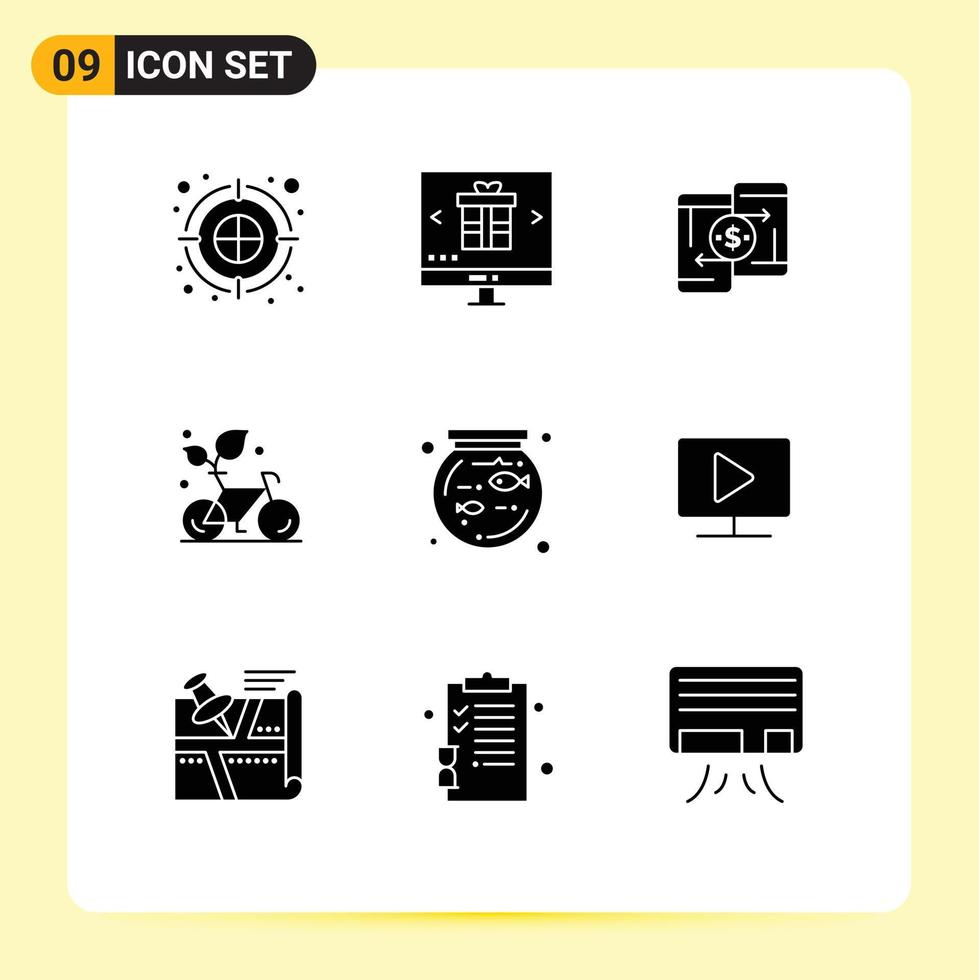 Set of 9 Commercial Solid Glyphs pack for plant eco shopping cycle peer to peer Editable Vector Design Elements