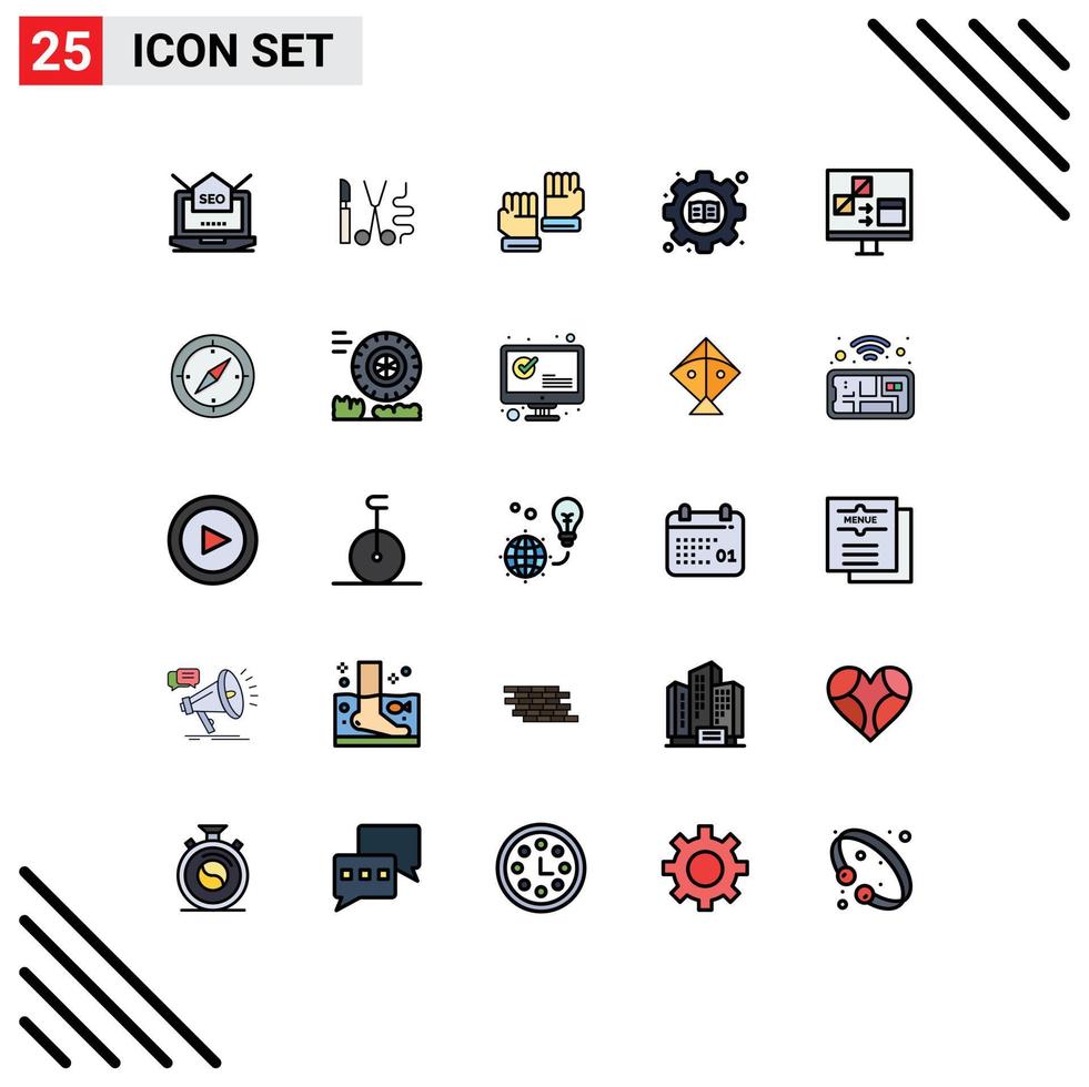 Set of 25 Vector Filled line Flat Colors on Grid for app setting medical gear sport Editable Vector Design Elements