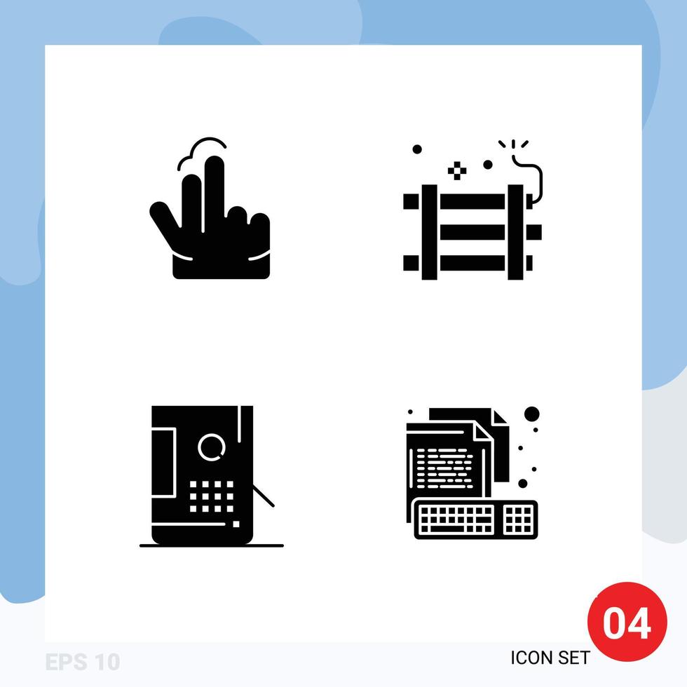 4 Thematic Vector Solid Glyphs and Editable Symbols of double bucket touch explosive design Editable Vector Design Elements
