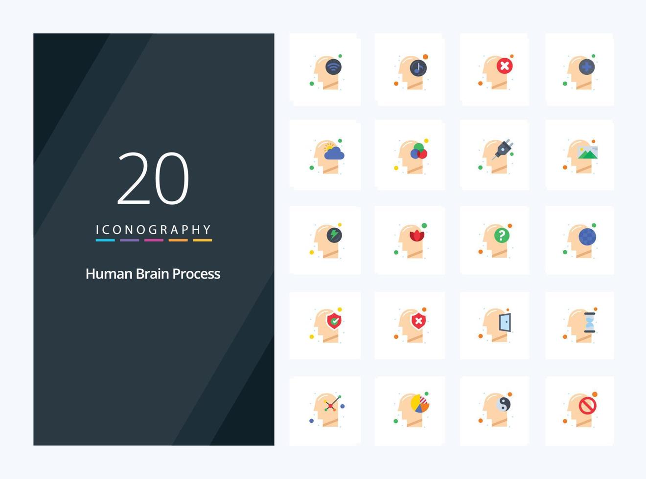 20 Human Brain Process Flat Color icon for presentation vector