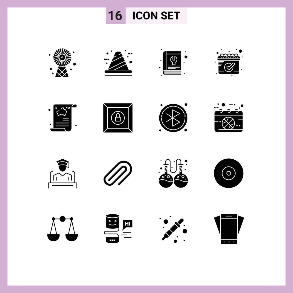 Universal Icon Symbols Group of 16 Modern Solid Glyphs of blog date development calendar service Editable Vector Design Elements