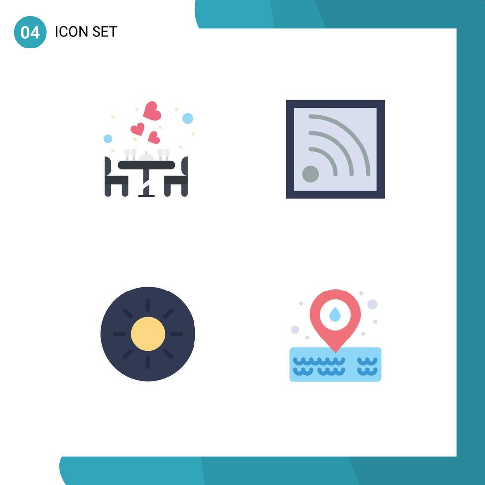 4 User Interface Flat Icon Pack of modern Signs and Symbols of couple sun food signal water Editable Vector Design Elements