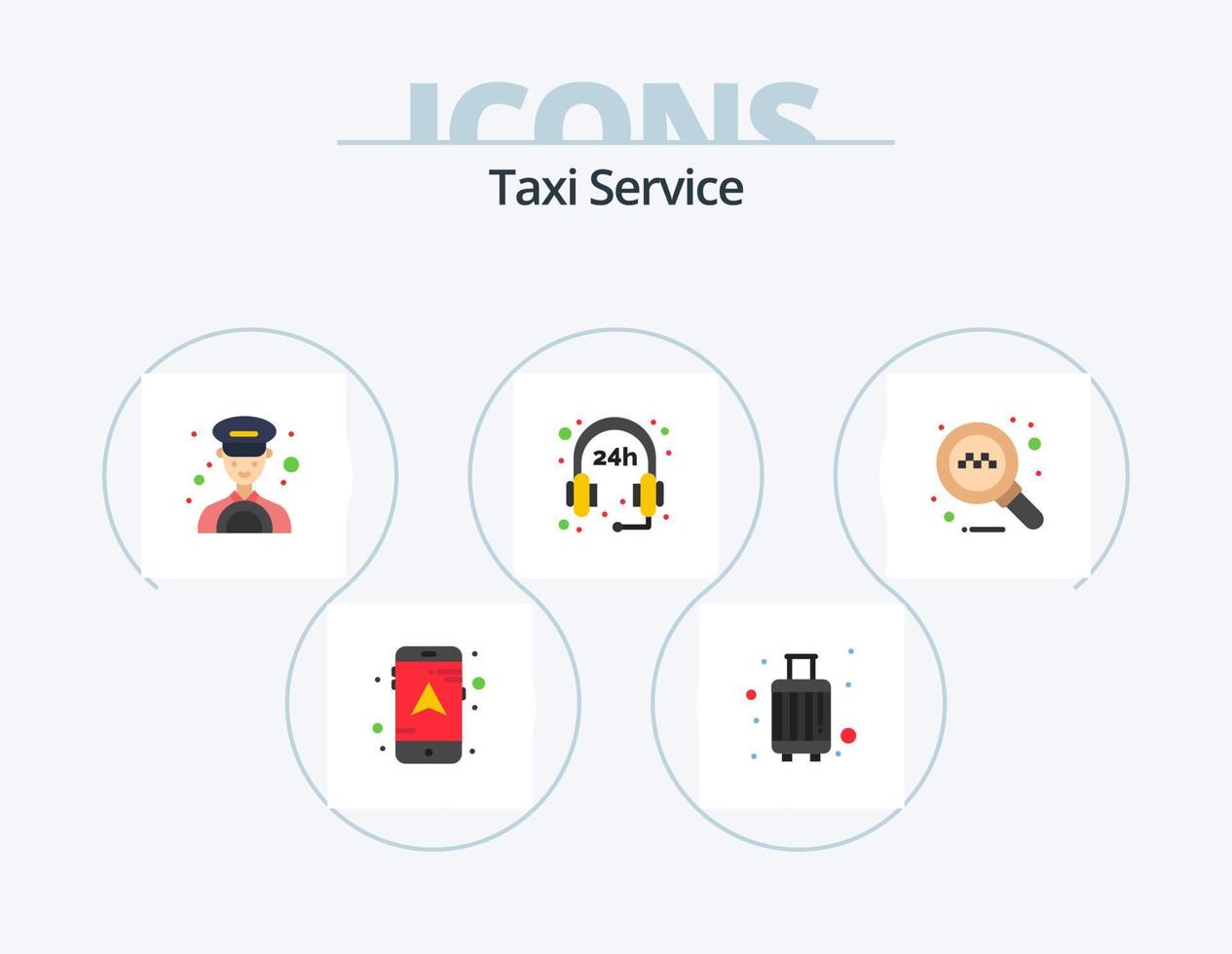 servicio de taxi paquete de iconos planos 5 diseño de iconos. . buscar. auto. en línea. apoyo vector