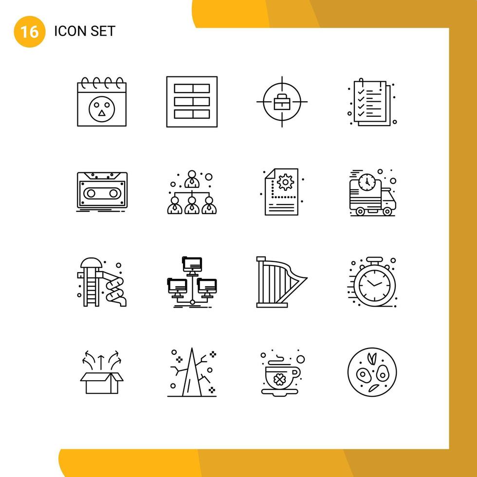 Set of 16 Vector Outlines on Grid for record cassette target text sheet sheet Editable Vector Design Elements