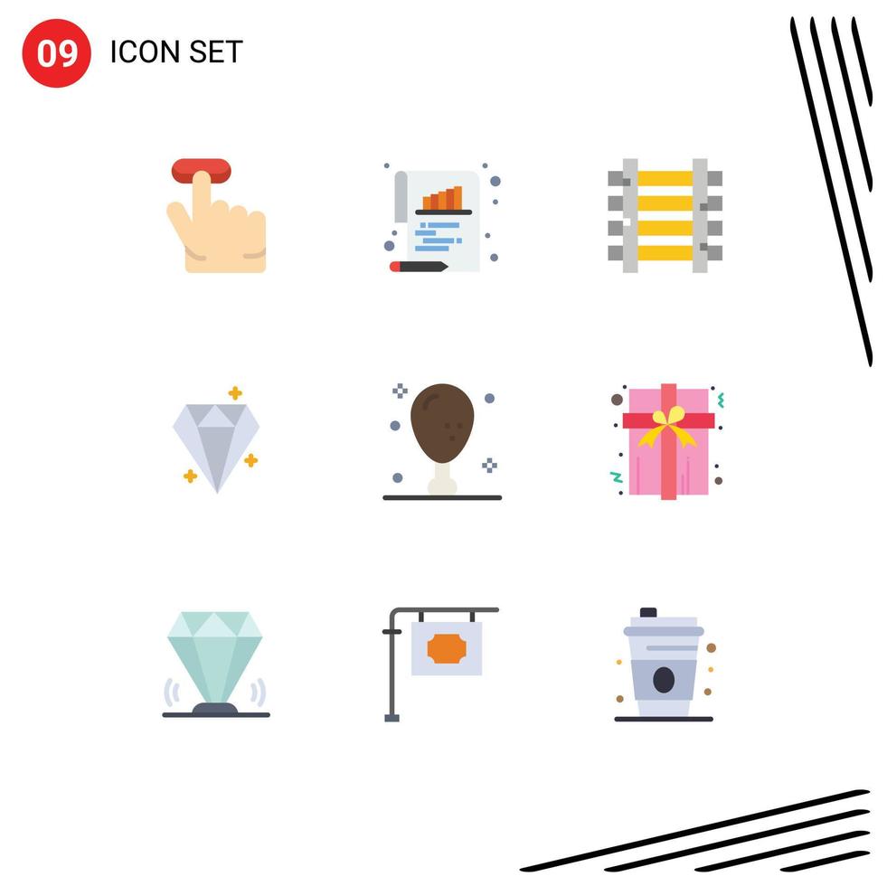 Modern Set of 9 Flat Colors and symbols such as holiday dinner station prize crystal Editable Vector Design Elements
