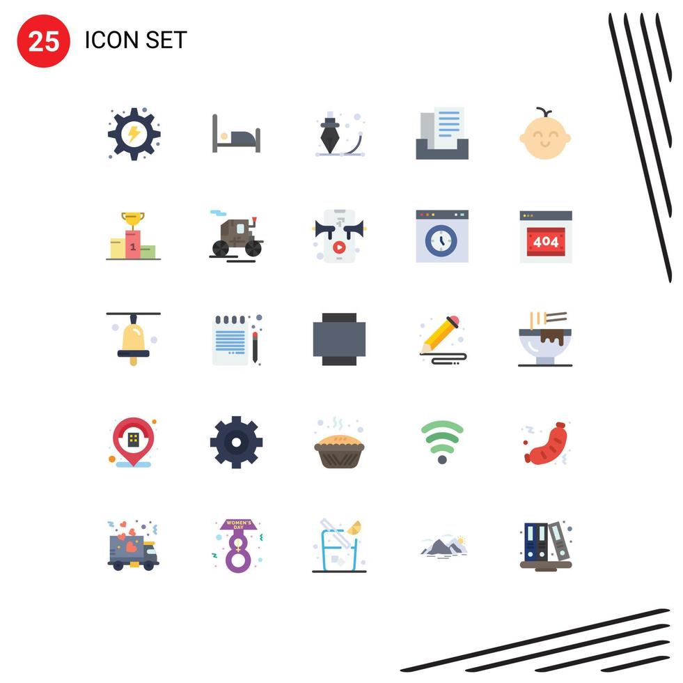 Mobile Interface Flat Color Set of 25 Pictograms of child box creative outbox process Editable Vector Design Elements