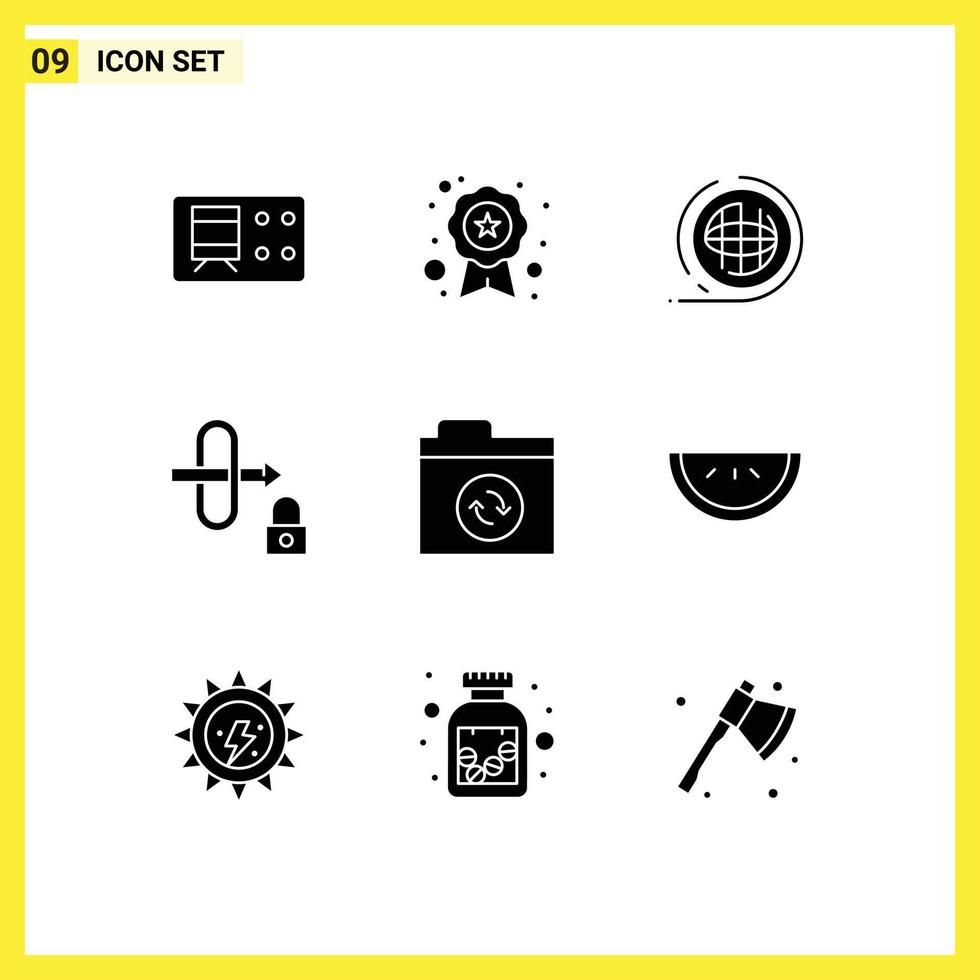 Pack of 9 creative Solid Glyphs of sync files environment security gateway Editable Vector Design Elements