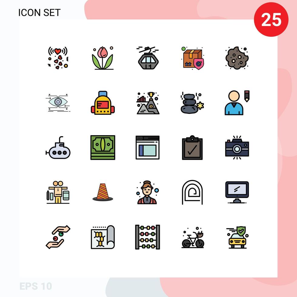 paquete de 25 modernos signos y símbolos de colores planos de línea rellena para medios de impresión web, como elementos de diseño de vectores editables de escandinavia seguro alpino de envío de bebés