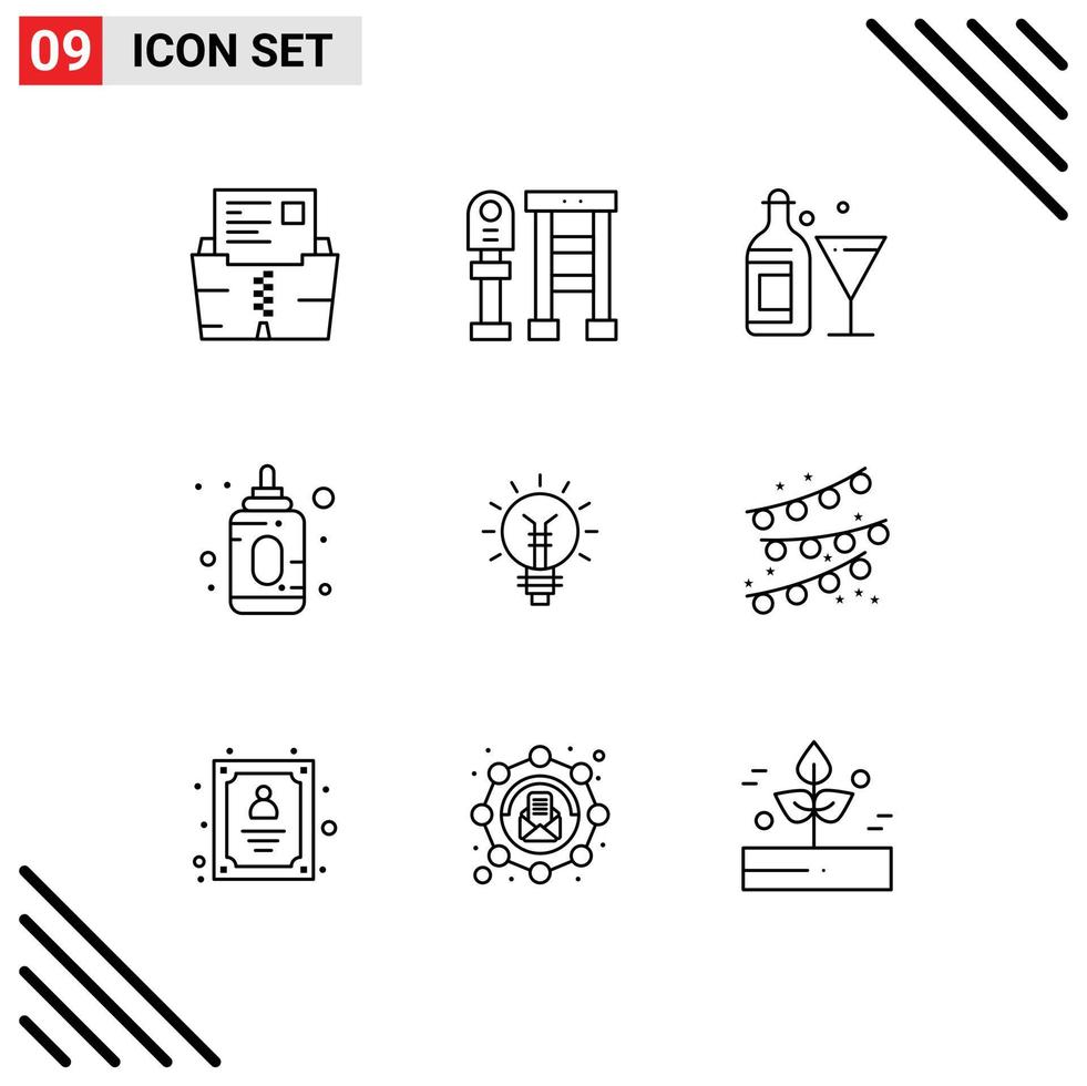 conjunto de 9 iconos de interfaz de usuario modernos signos de símbolos para el alimentador de bulbos detener elementos de diseño de vectores editables de vino infantil