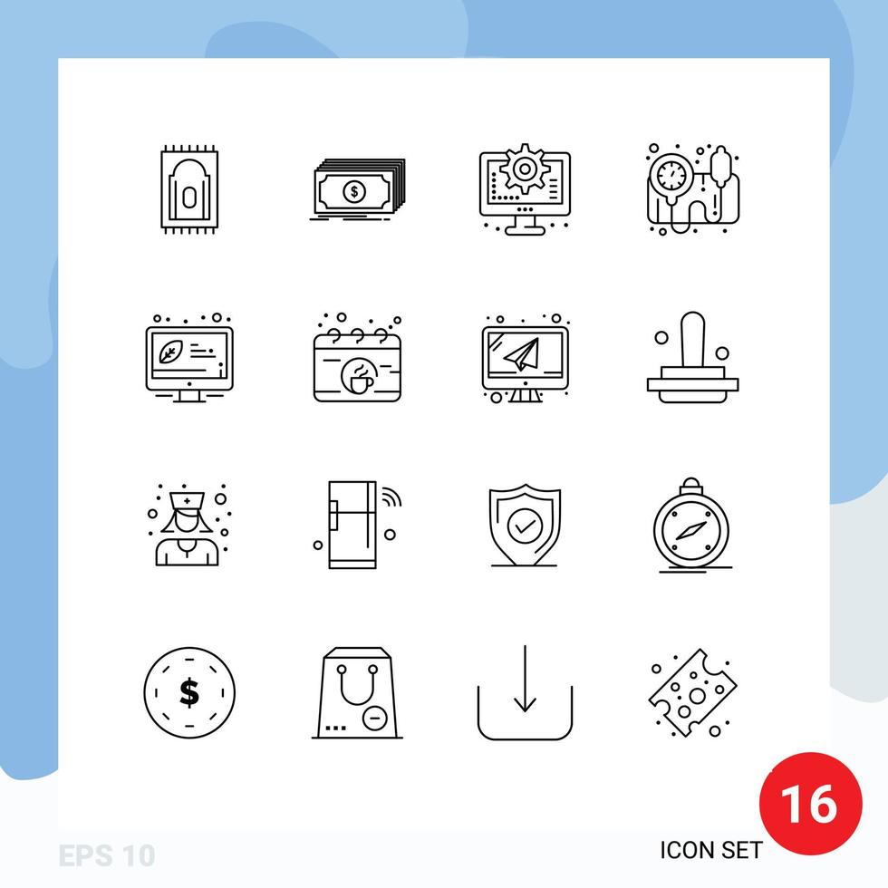 16 Thematic Vector Outlines and Editable Symbols of efficient desktop computer bp monitor blood pressure operator Editable Vector Design Elements