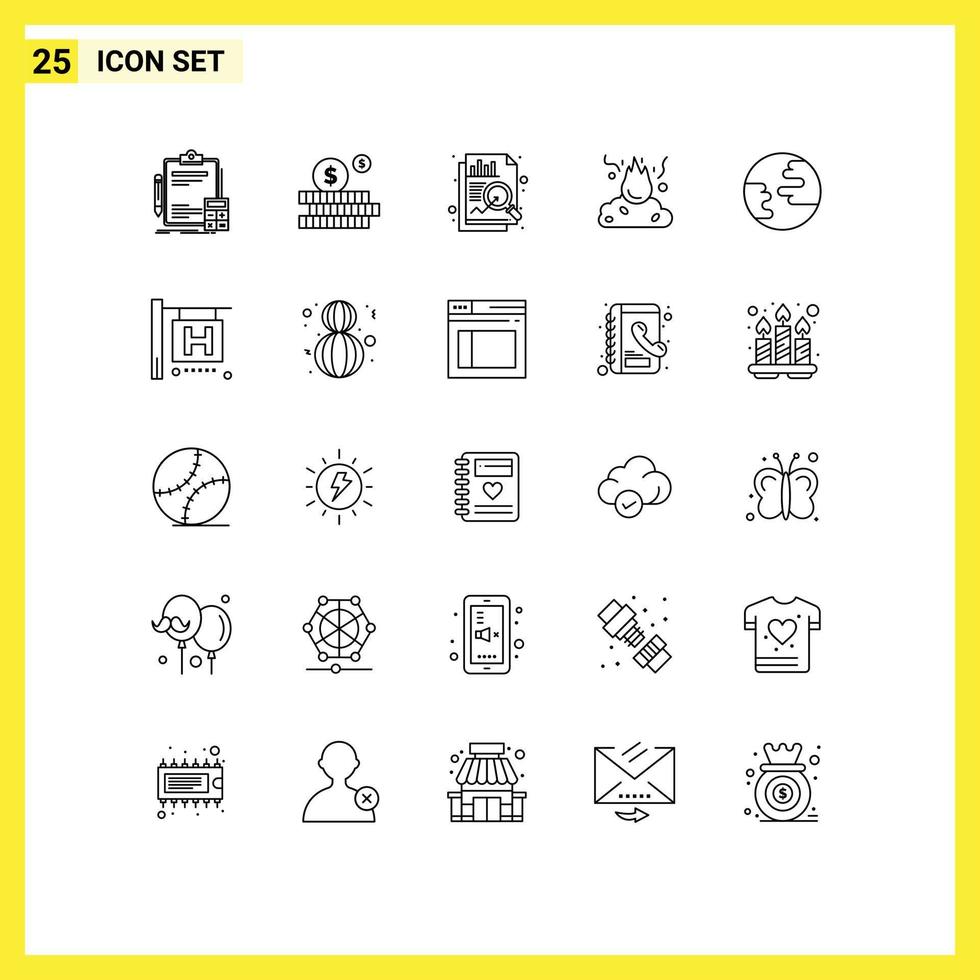 Modern Set of 25 Lines and symbols such as globe smoke analysis pollution fire Editable Vector Design Elements