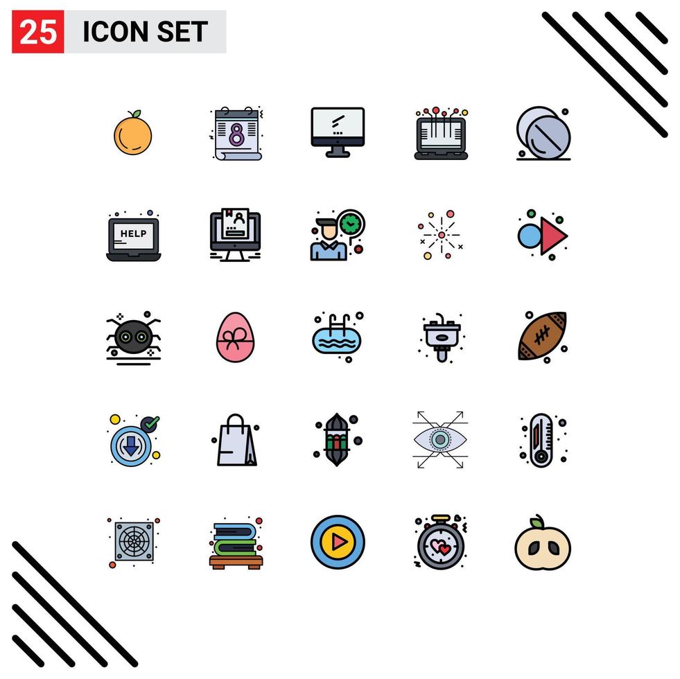 Modern Set of 25 Filled line Flat Colors and symbols such as hospital drug device laptop computer Editable Vector Design Elements