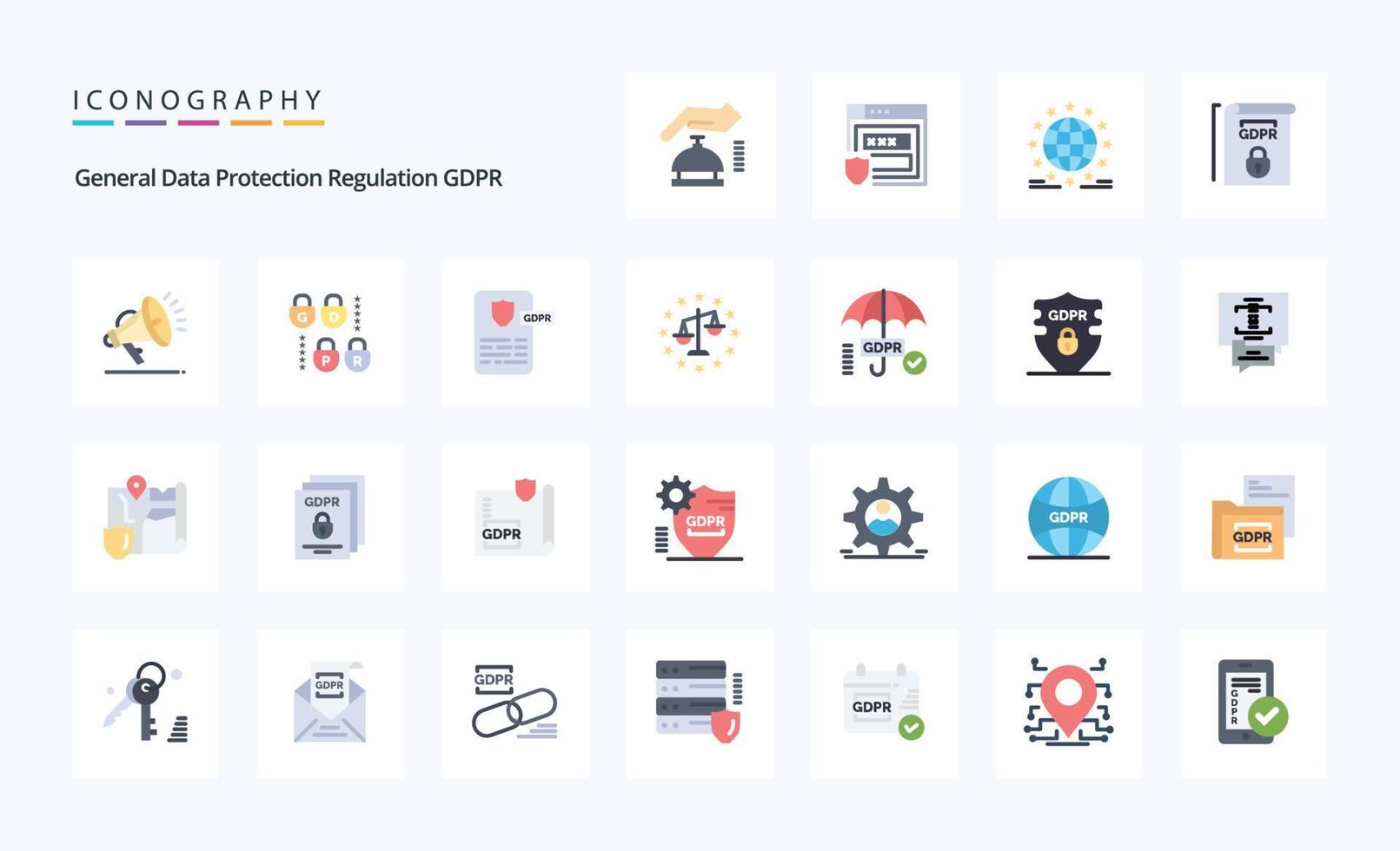 25 Gdpr Flat color icon pack vector