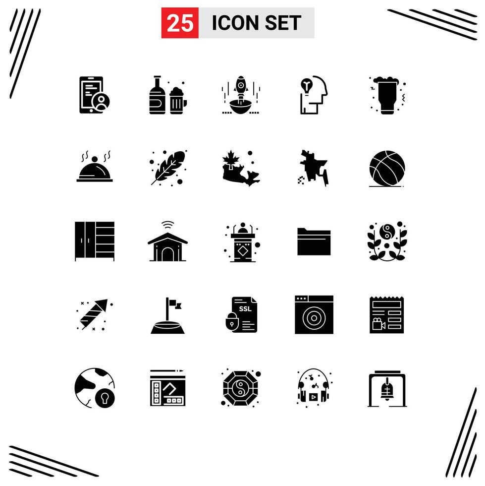 Pictogram Set of 25 Simple Solid Glyphs of human bulb launch idea entrepreneur Editable Vector Design Elements