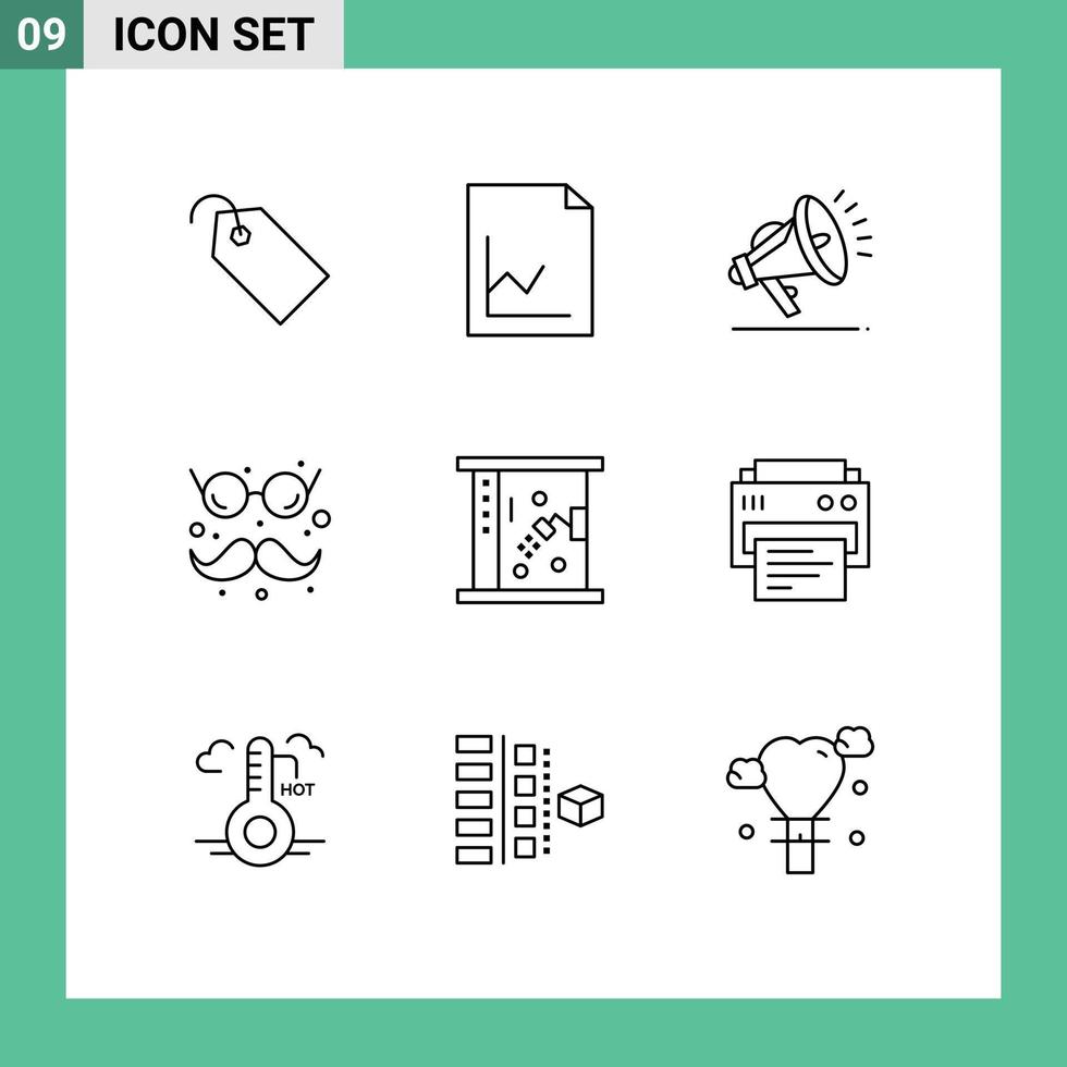 Pack of 9 Modern Outlines Signs and Symbols for Web Print Media such as shower bathroom security bath glasses Editable Vector Design Elements