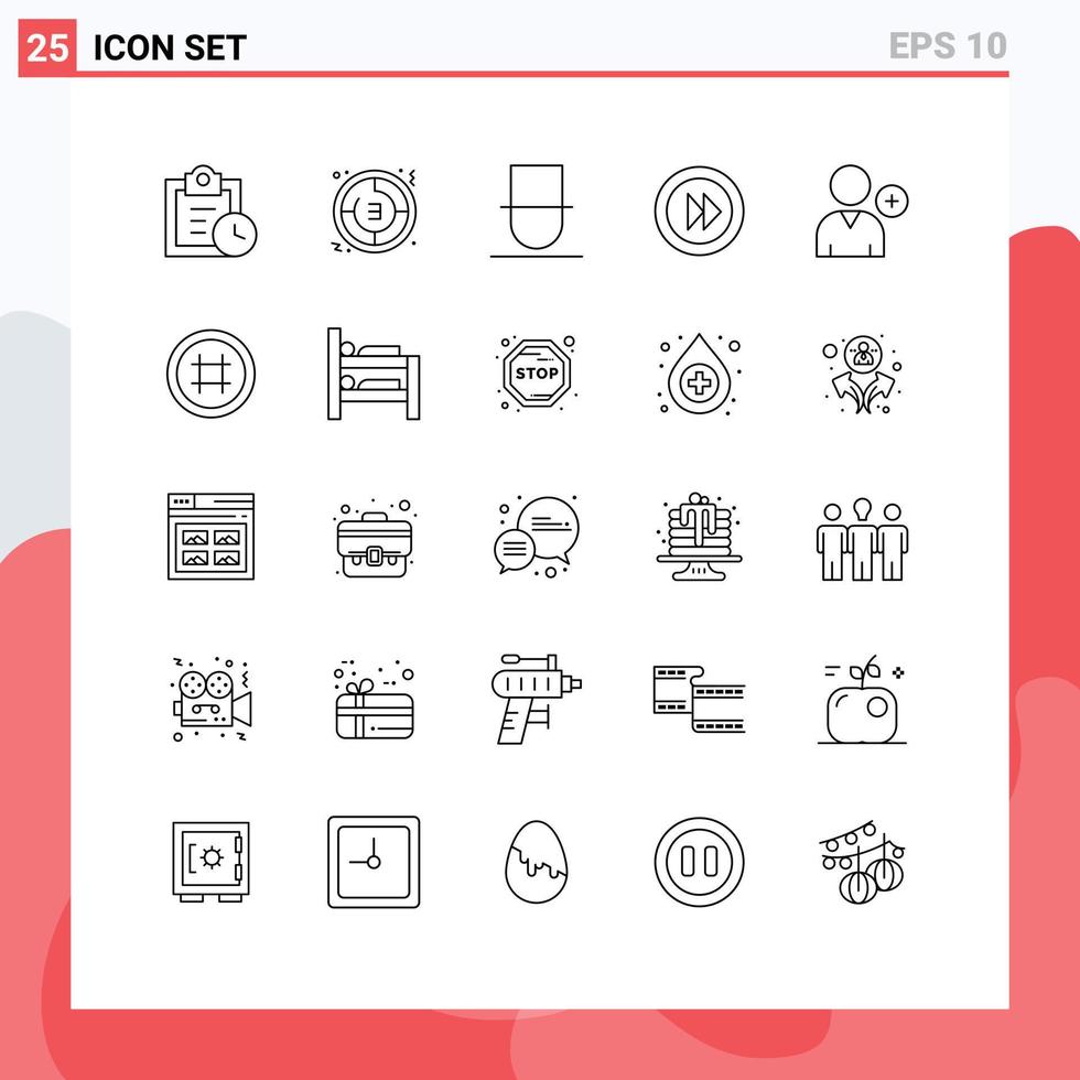 25 Thematic Vector Lines and Editable Symbols of new player gentleman multimedia forward Editable Vector Design Elements