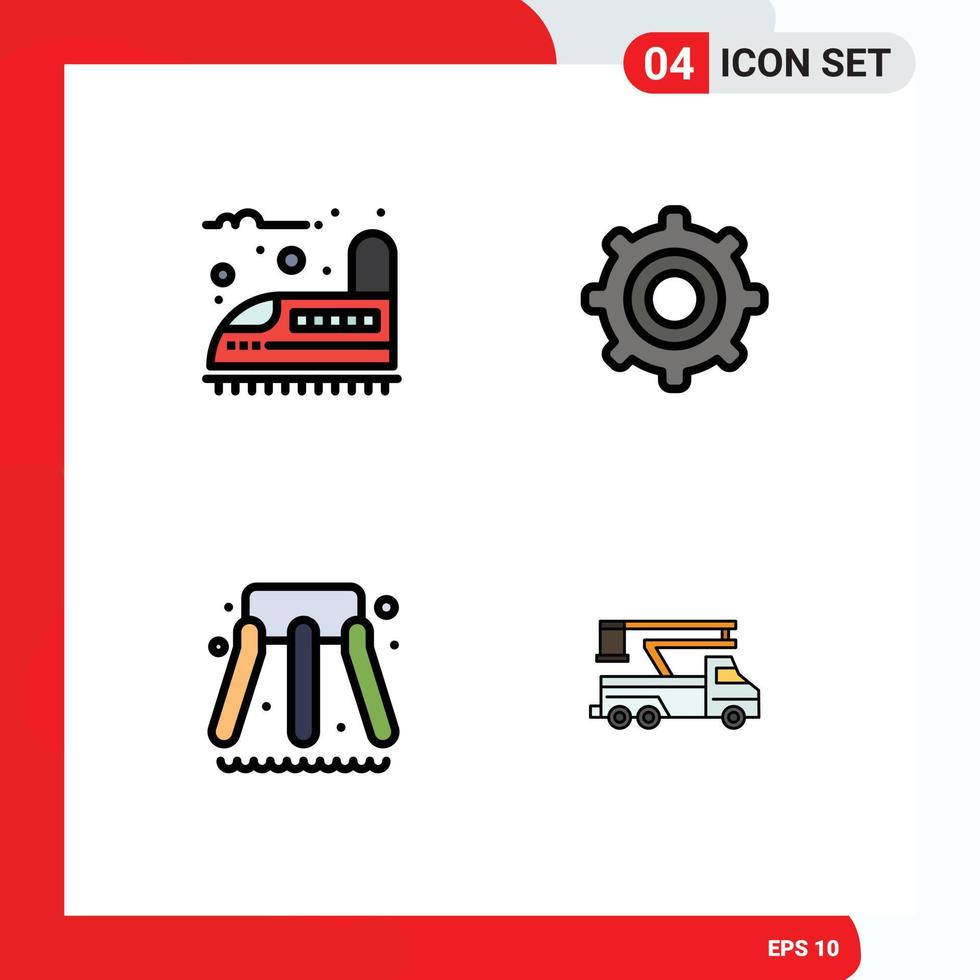 Pack of 4 Modern Filledline Flat Colors Signs and Symbols for Web Print Media such as railroad park transport cogs truck Editable Vector Design Elements