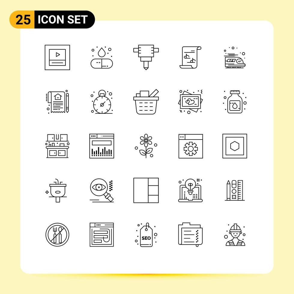 Stock Vector Icon Pack of 25 Line Signs and Symbols for house document file transport public Editable Vector Design Elements