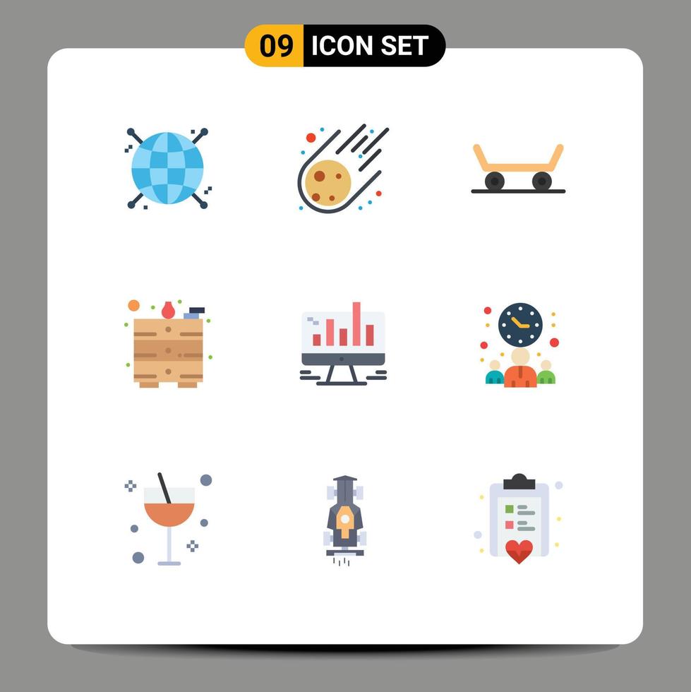 9 User Interface Flat Color Pack of modern Signs and Symbols of web computer skateboard chart table Editable Vector Design Elements