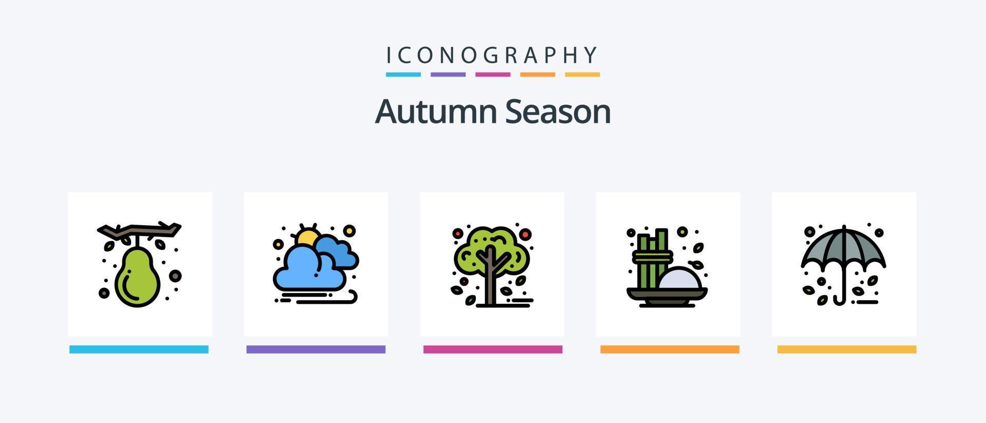 la línea de otoño llenó el paquete de 5 iconos, incluida la pera. caer. pala. otoño. lámina. diseño de iconos creativos vector