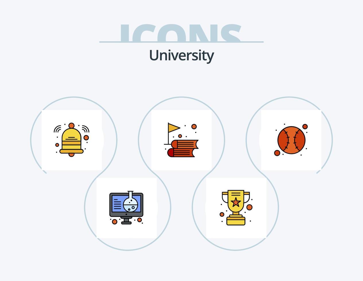 paquete de iconos llenos de línea universitaria 5 diseño de iconos. laboratorio. experimento. deporte. bola vector