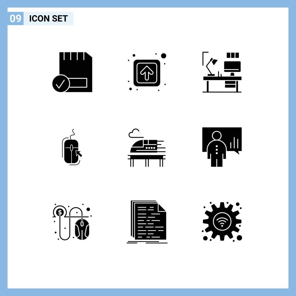 conjunto de 9 paquetes de glifos sólidos comerciales para signos de clic en línea elementos de diseño vectorial editables de computadora de mouse vector