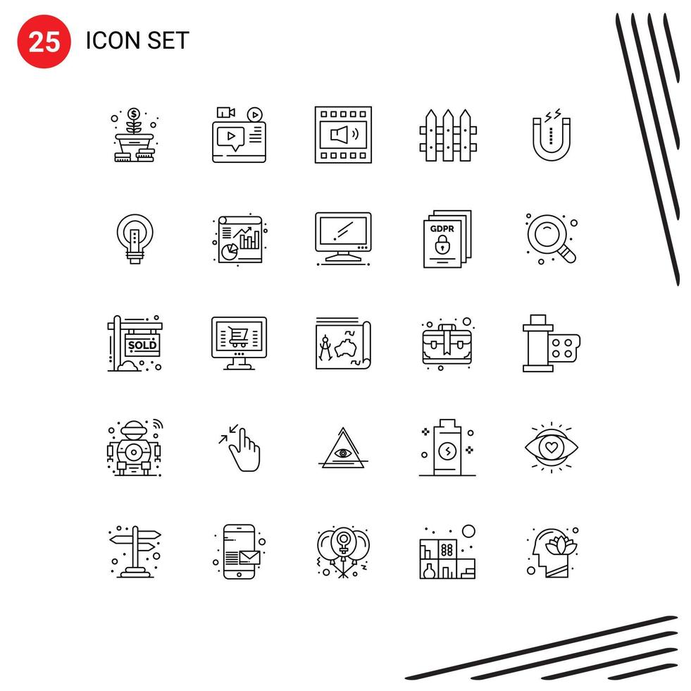 Modern Set of 25 Lines and symbols such as magnet fence tutorial construction speaker Editable Vector Design Elements