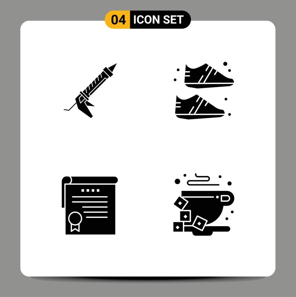 Set of 4 Commercial Solid Glyphs pack for sealant certificate construction equipment degrees Editable Vector Design Elements