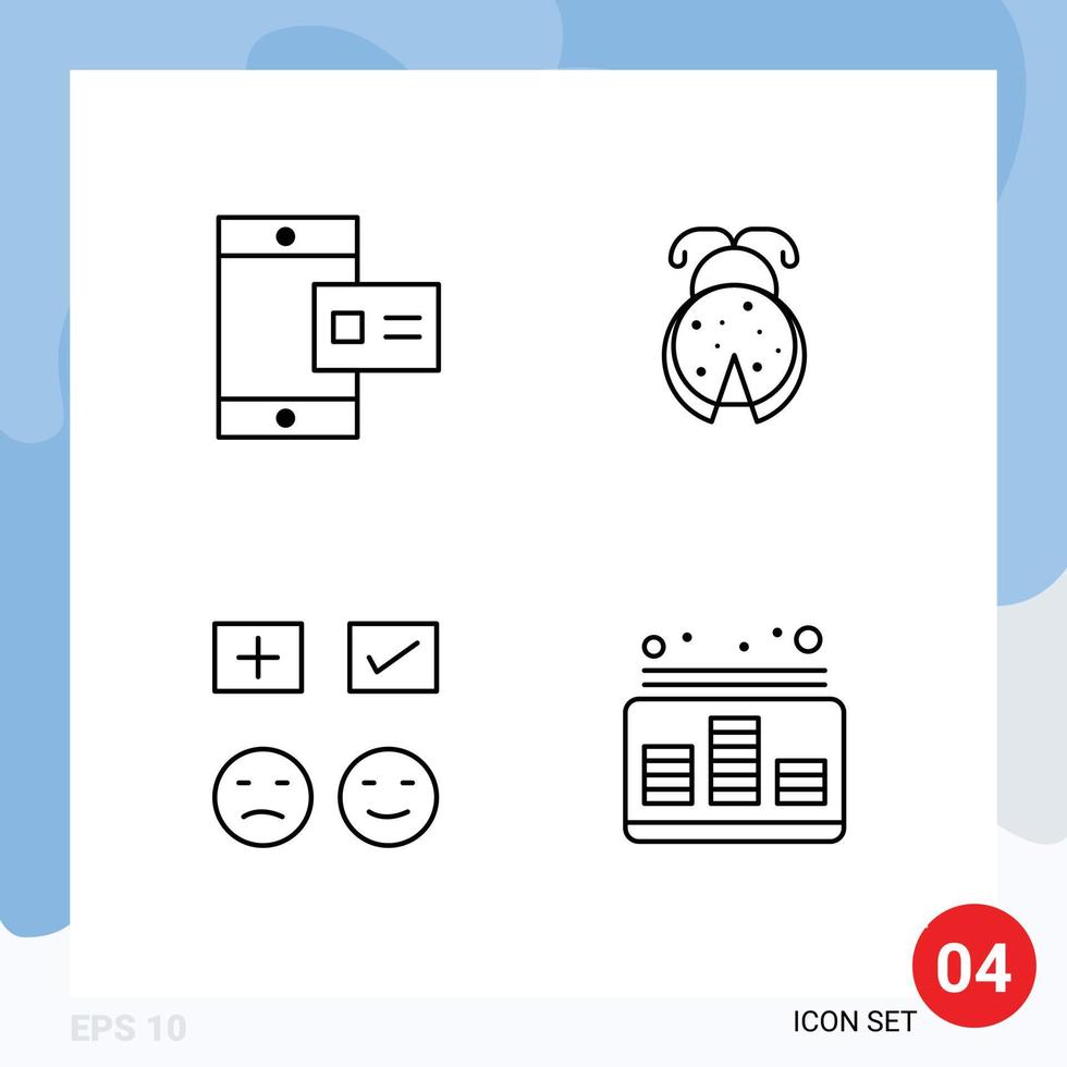 Pictogram Set of 4 Simple Filledline Flat Colors of mobile happy profile ladybug tick Editable Vector Design Elements