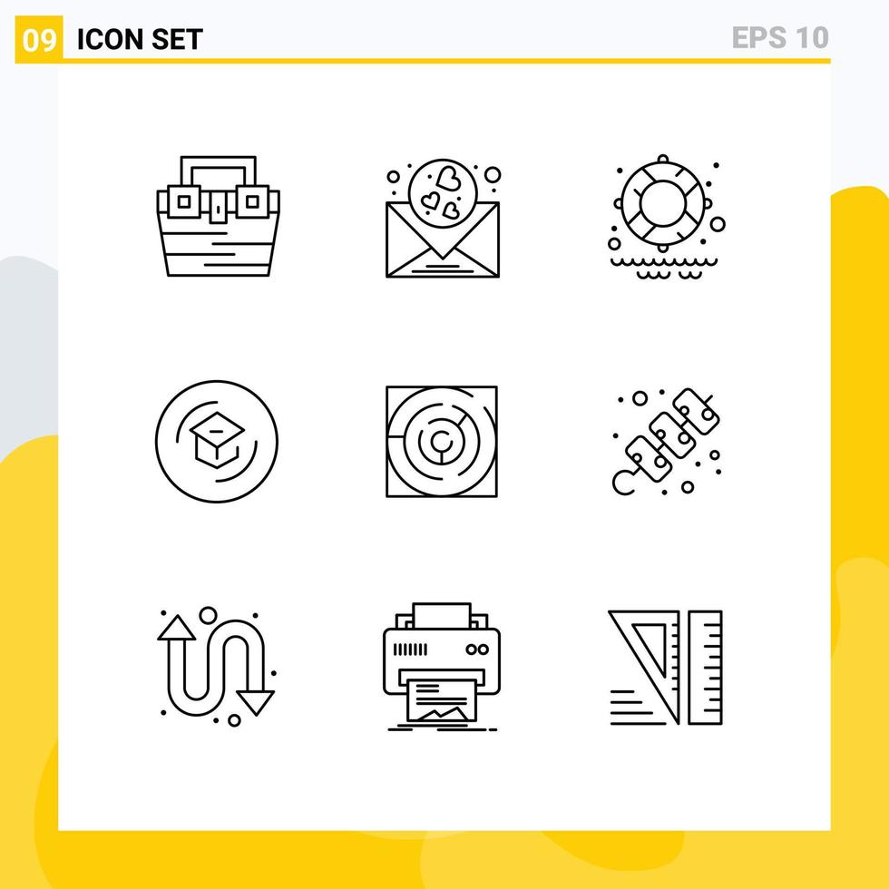 Universal Icon Symbols Group of 9 Modern Outlines of maze learning wedding knowledge education Editable Vector Design Elements