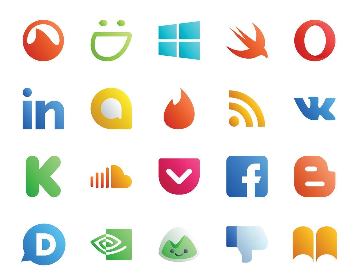 20 Social Media Icon Pack Including disqus facebook rss pocket sound vector