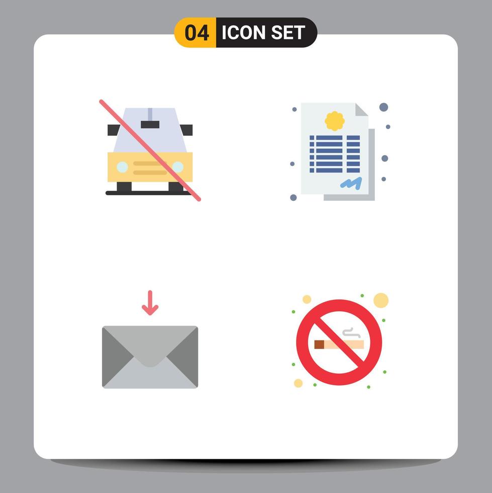 Set of 4 Modern UI Icons Symbols Signs for car mail off contract receive Editable Vector Design Elements