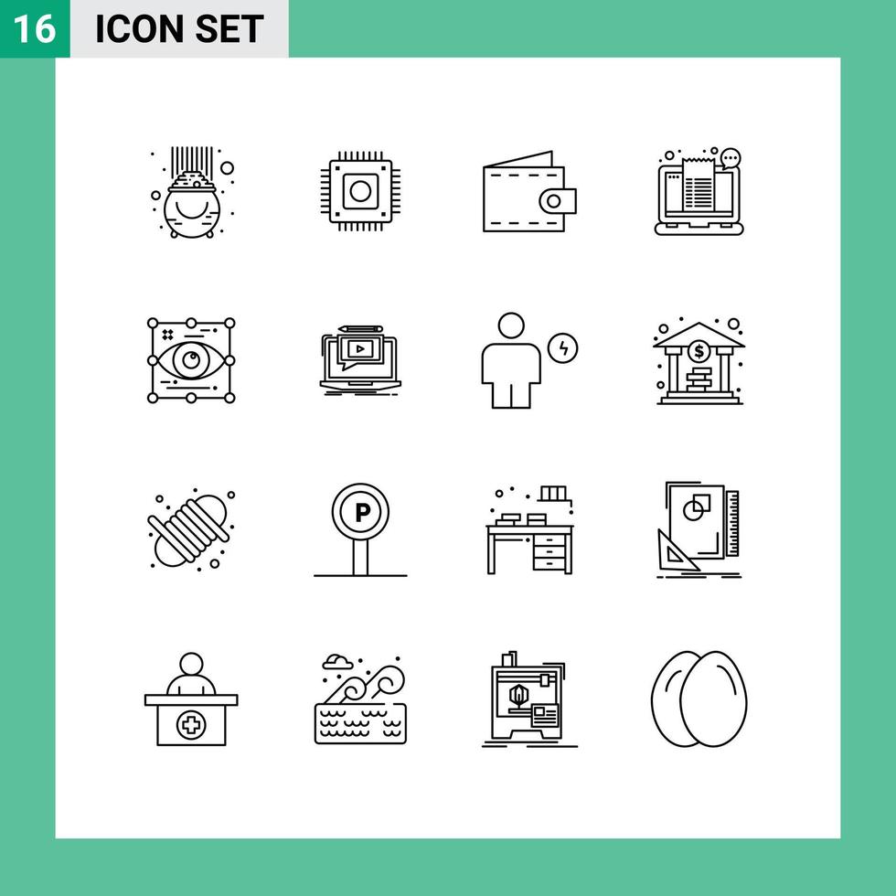Group of 16 Outlines Signs and Symbols for ticket receipt computer checkout wallet Editable Vector Design Elements