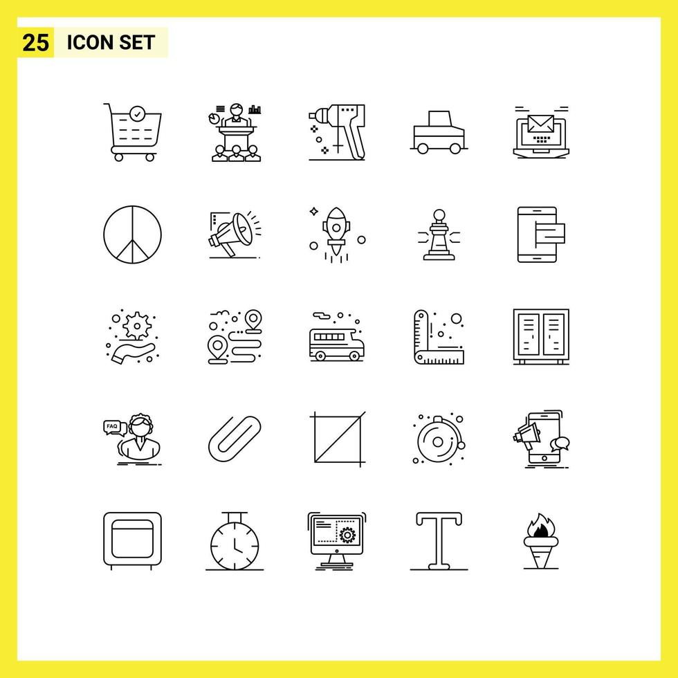 25 Universal Line Signs Symbols of mail computer construction truck car Editable Vector Design Elements