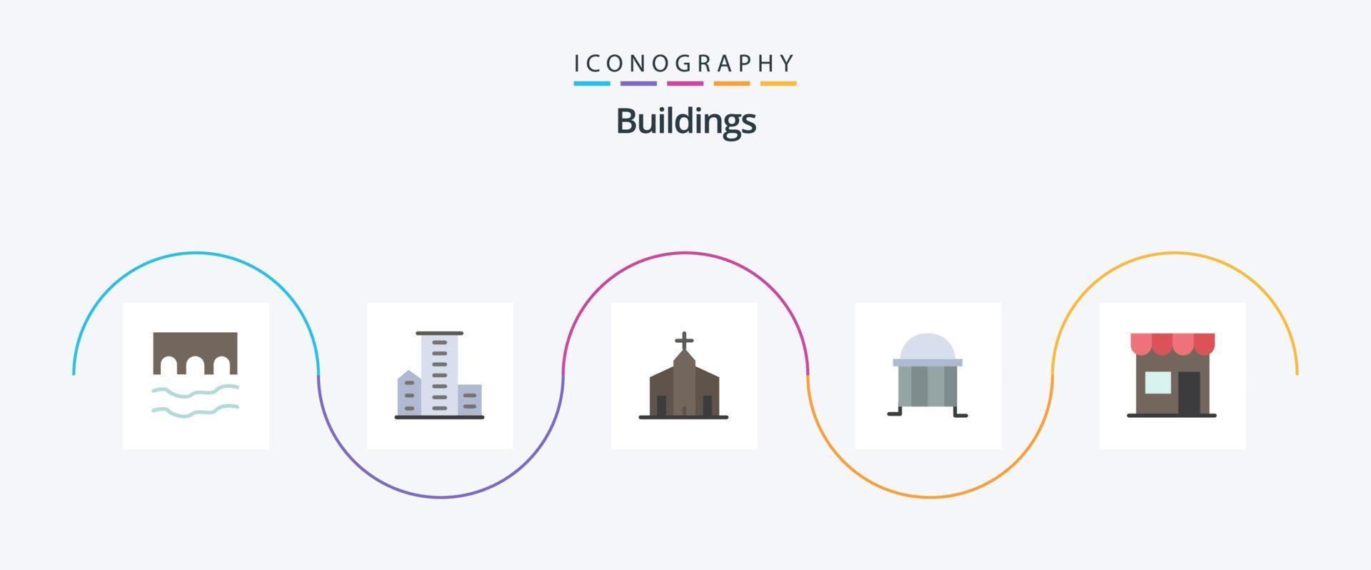 Buildings Flat 5 Icon Pack Including building. architecture. housing. monastery. church vector