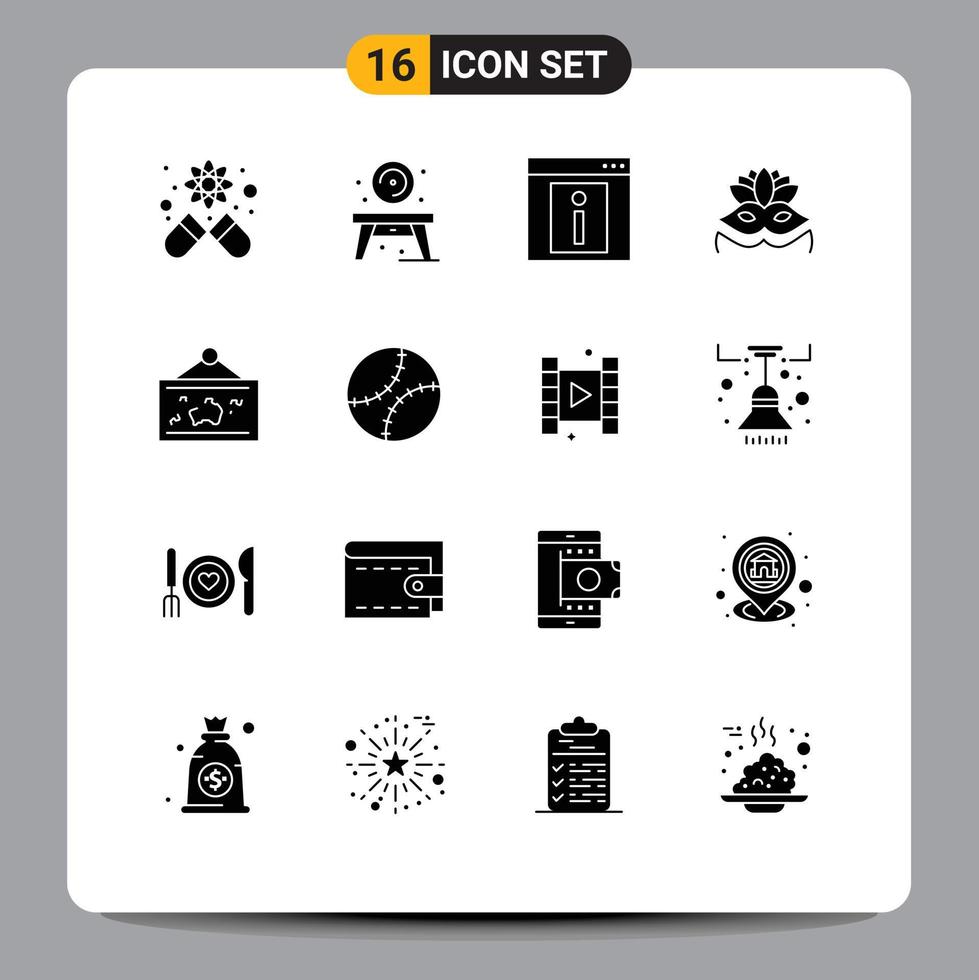 16 Creative Icons Modern Signs and Symbols of hang frame info eye mask carnival mask Editable Vector Design Elements